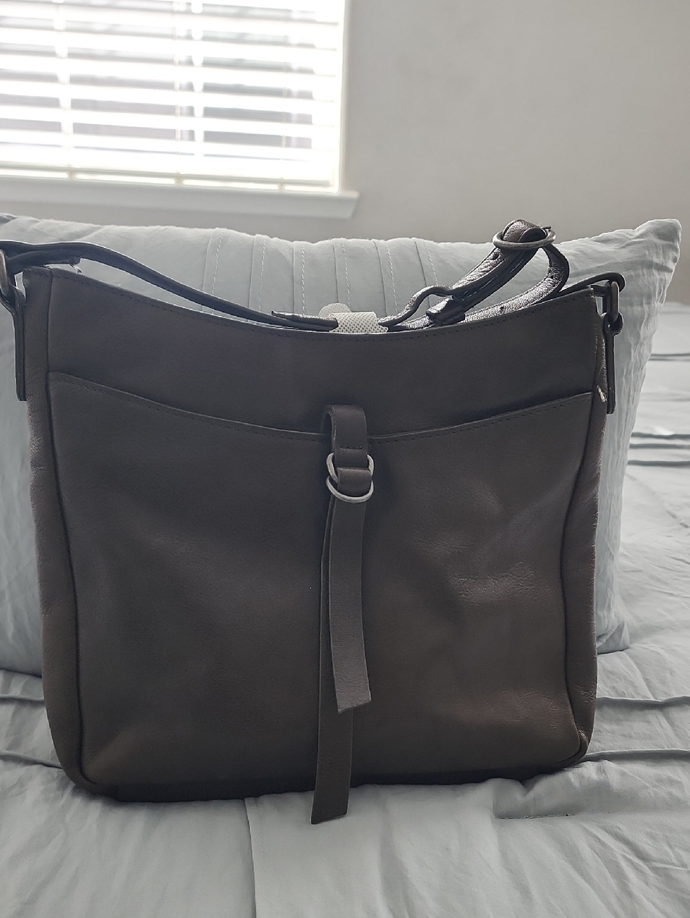 Lucky Brand Dark Green Leather Crossbody with Ring Strap Accent